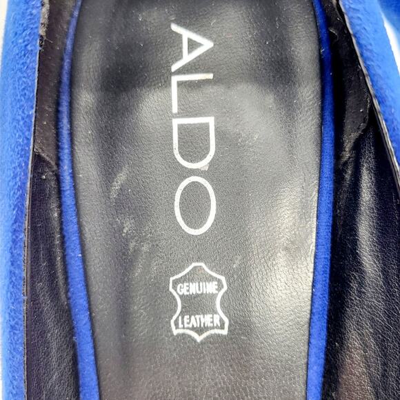 Aldo Nydaudia Cobalt Blue Suede Asymmetrical Cut Pointed Toe Pumps Heels Sz 8.5 - Picture 8 of 10